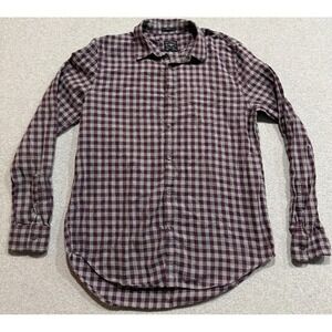 Lucky Brand Mens Flannel Button Up Checkered Gray/Purple Slim Fit Size Large